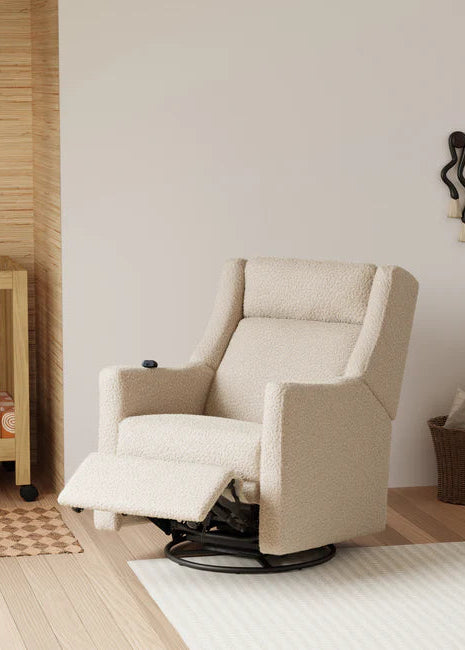 Beige recliner chair in a room with wooden floor and light-colored walls.