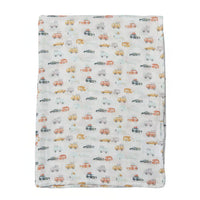 Flannel fabric with car pattern on a white background