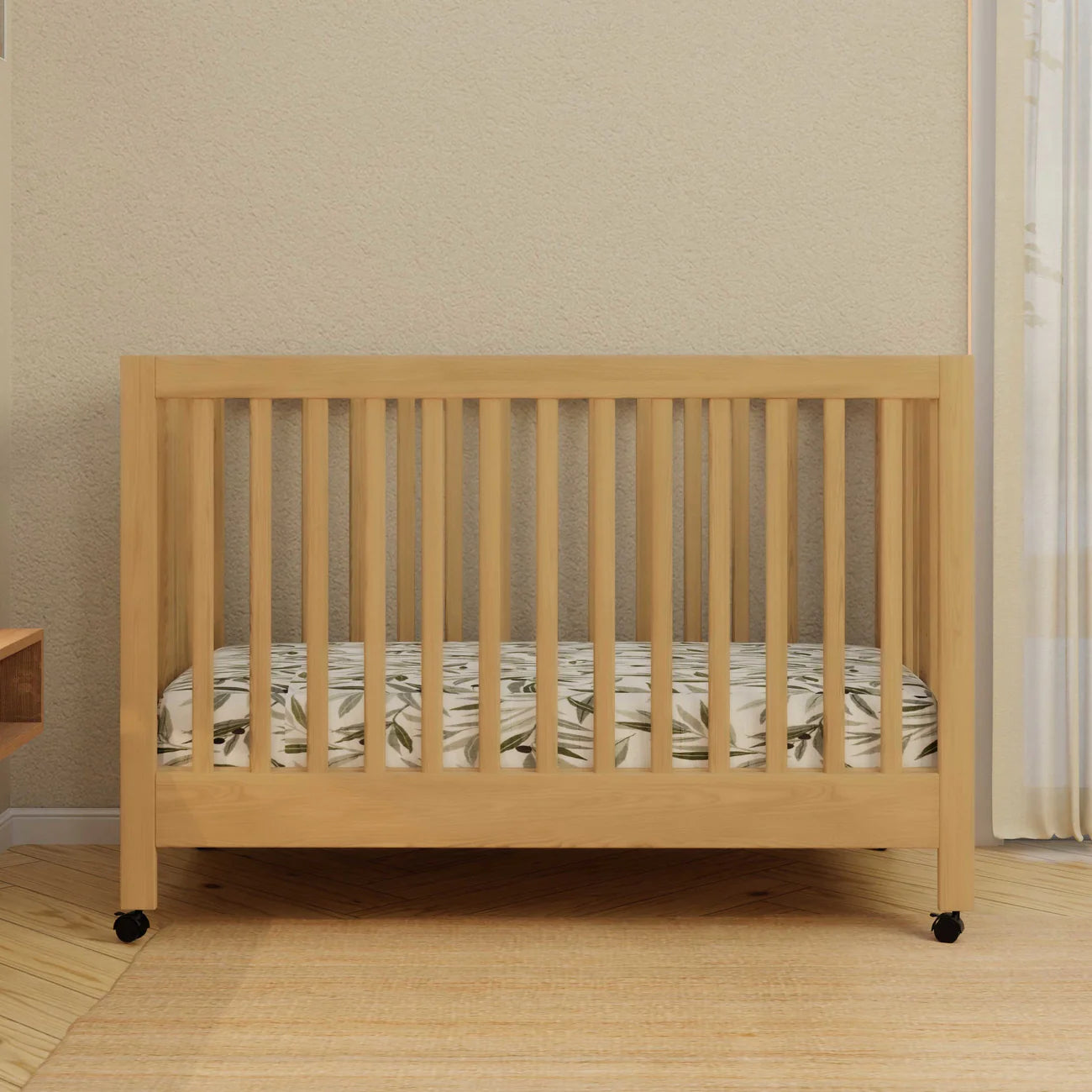 MAKI PORTABLE FOLDING CRIB WITH TODDLER BED CONVERSION KIT - HONEY