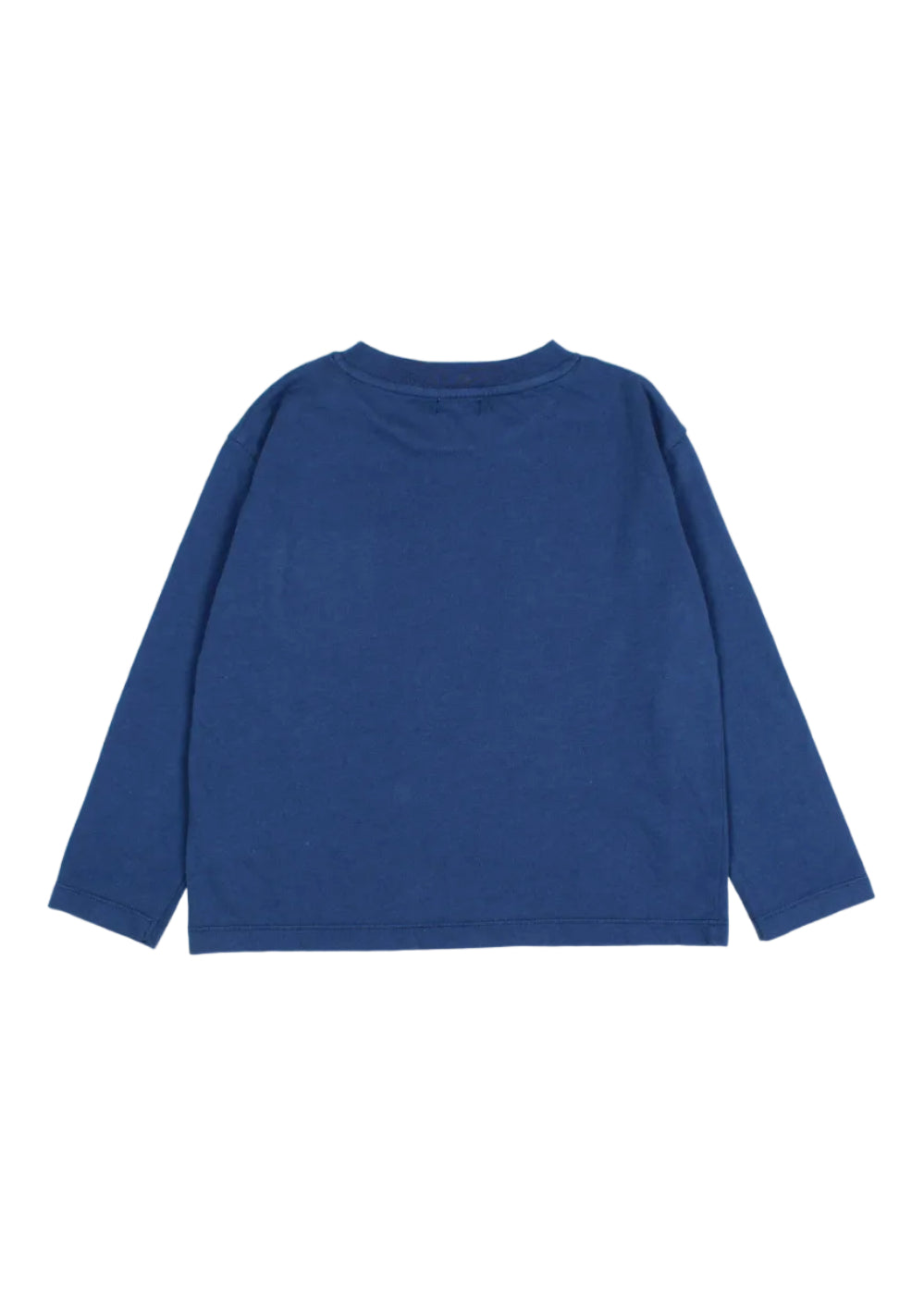 A royal blue long-sleeve t-shirt shown from the back, laid flat against a clean white background.