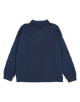A dark navy blue long-sleeve quarter-zip sweatshirt shown from the back, laid flat against a clean white background.
