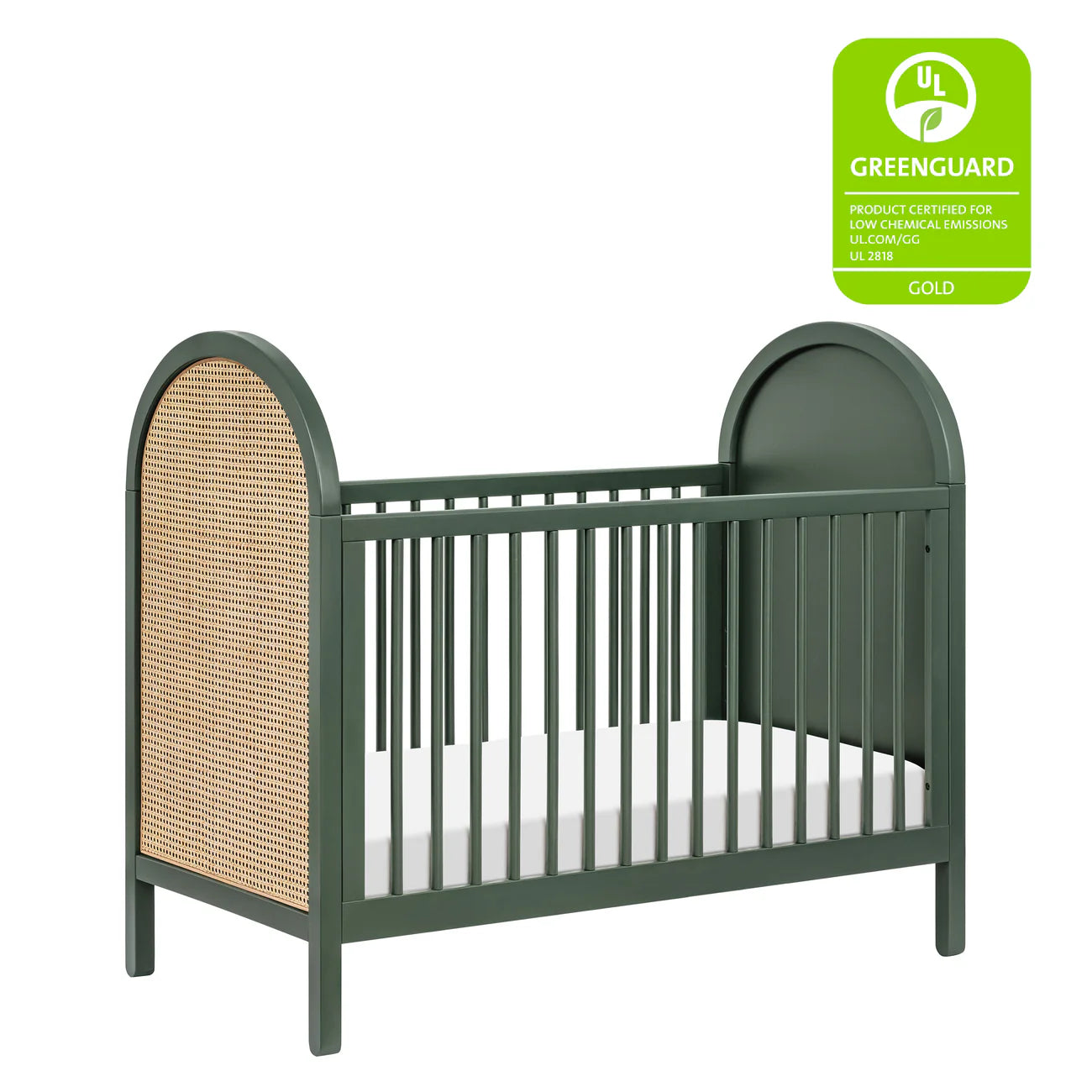 BONDI 3-IN-1 CONVERTIBLE CRIB WITH TODDER CONVERSION KIT - FOREST GREEN WITH NATURAL CANE