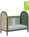 BONDI 3-IN-1 CONVERTIBLE CRIB WITH TODDER CONVERSION KIT - FOREST GREEN WITH NATURAL CANE