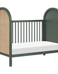 BONDI 3-IN-1 CONVERTIBLE CRIB WITH TODDER CONVERSION KIT - FOREST GREEN WITH NATURAL CANE
