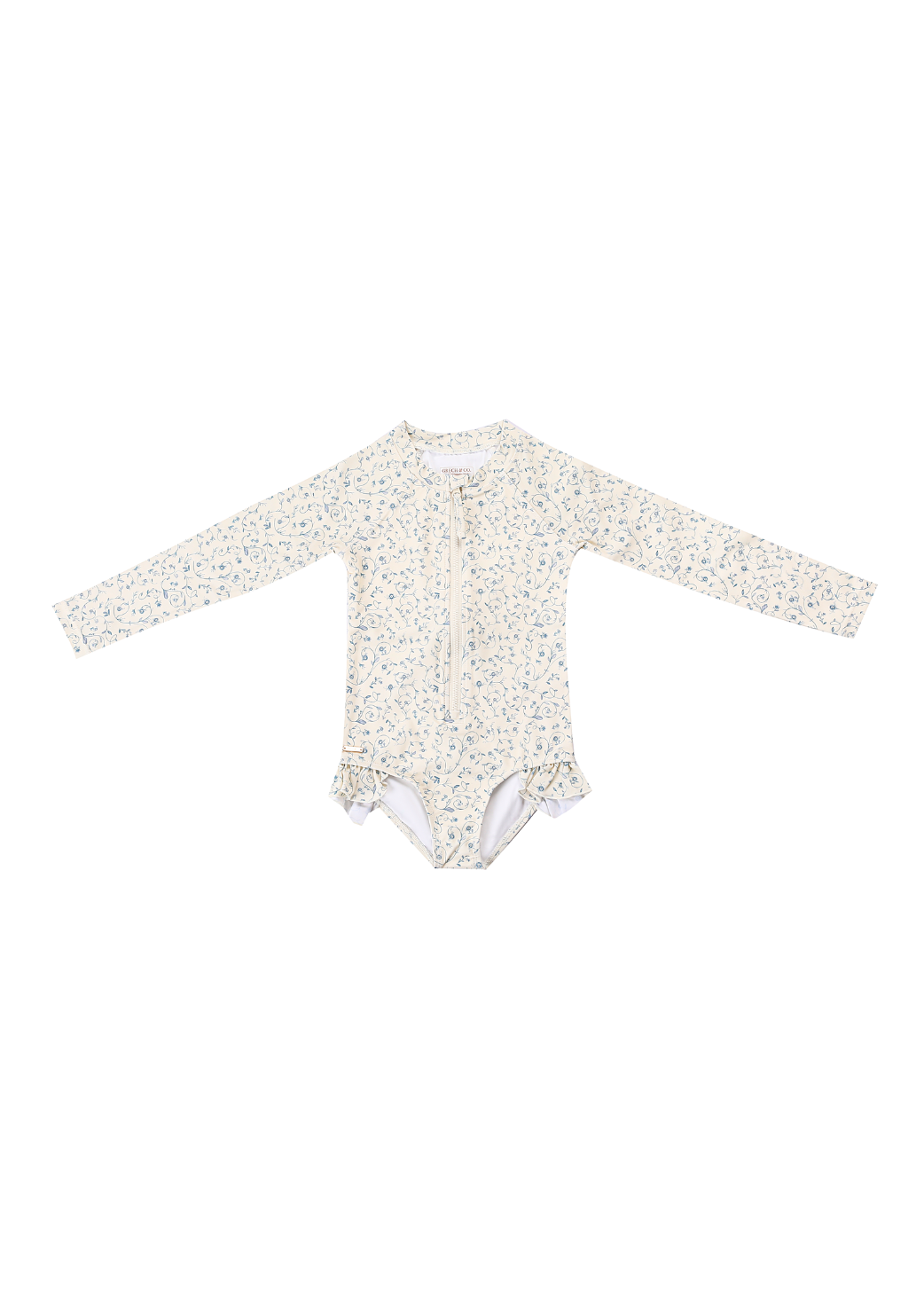 Floral-patterned long-sleeve swimsuit on a white background