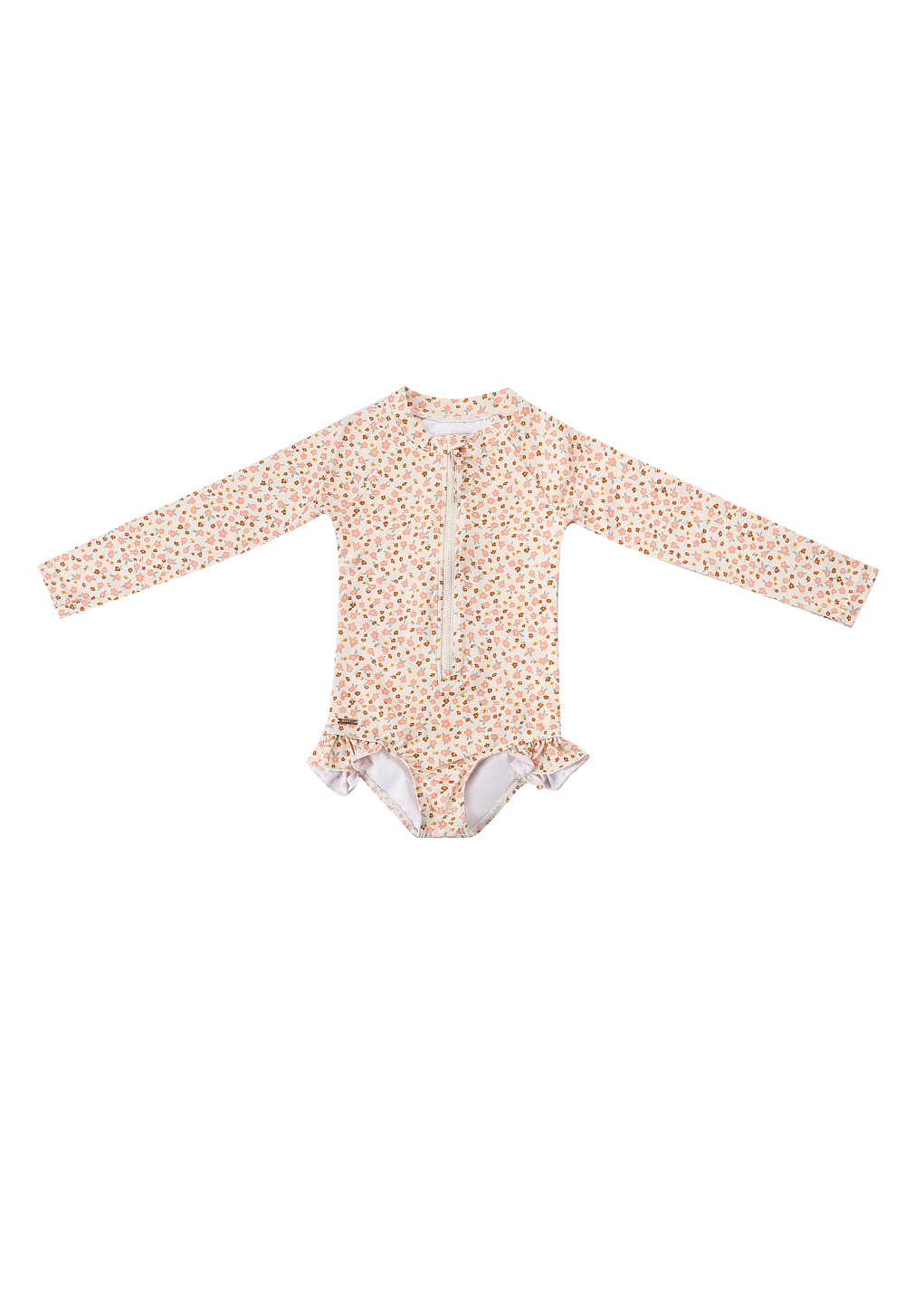 Floral-patterned long-sleeve swimsuit on a white background