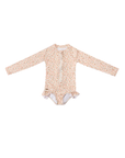Floral-patterned long-sleeve swimsuit on a white background