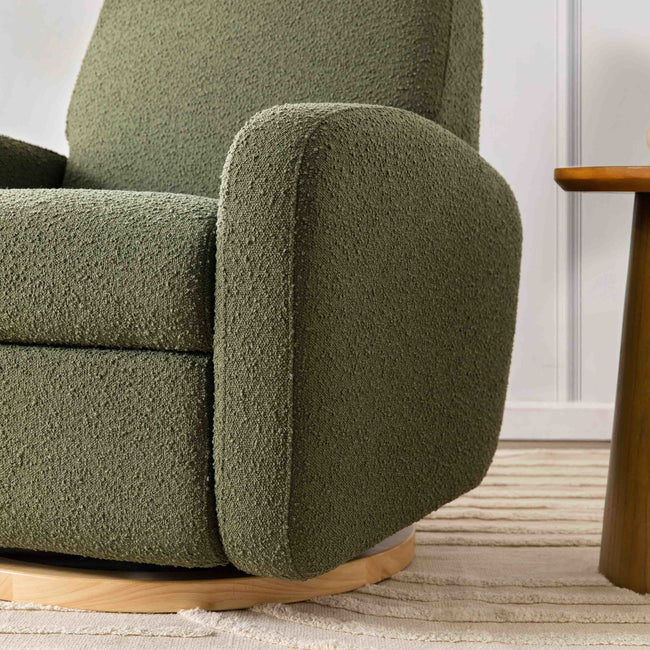 NAMI ELECTRONIC RECLINER AND SWIVEL GLIDER RECLINER WITH USB PORT - OLIVE BOUCLE WITH LIGHT WOOD BASE