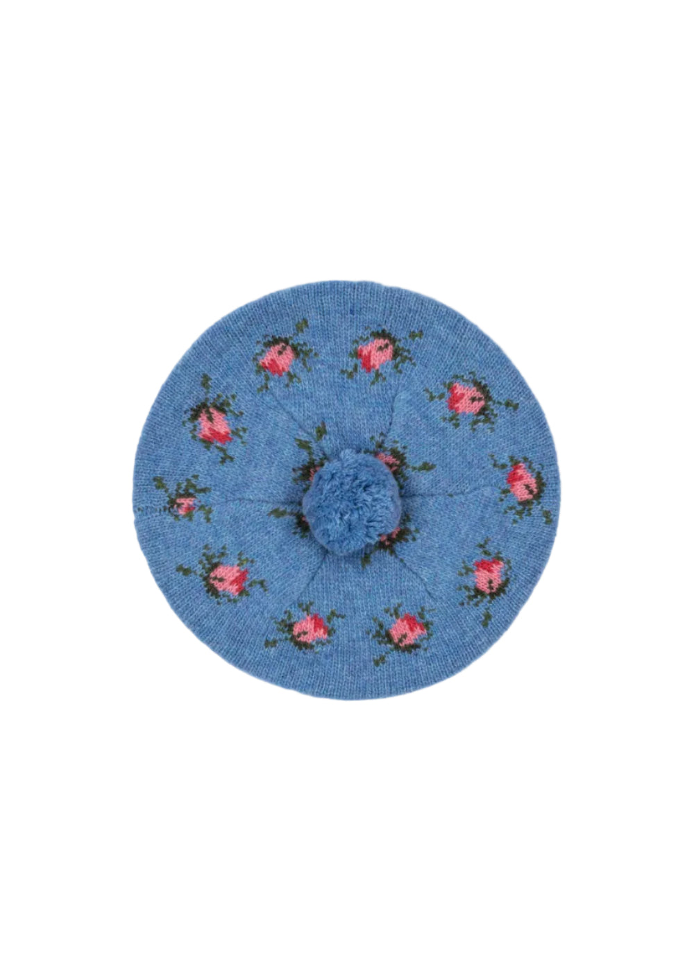 Blue beret with floral patterns on a white background