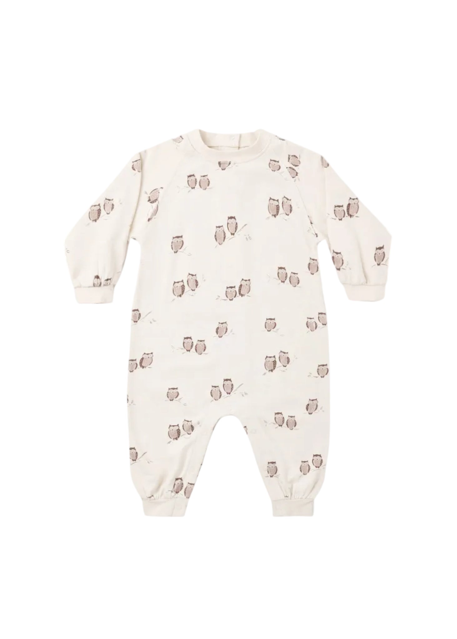 Baby onesie with owl pattern on a white background