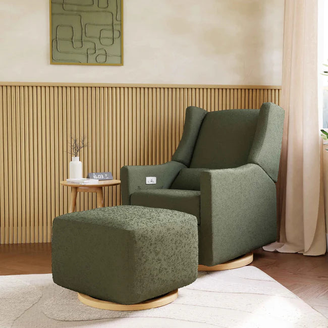 KIWI GLIDING OTTOMAN - Olive Boucle with Light Wood Base