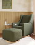 KIWI GLIDING OTTOMAN - Olive Boucle with Light Wood Base