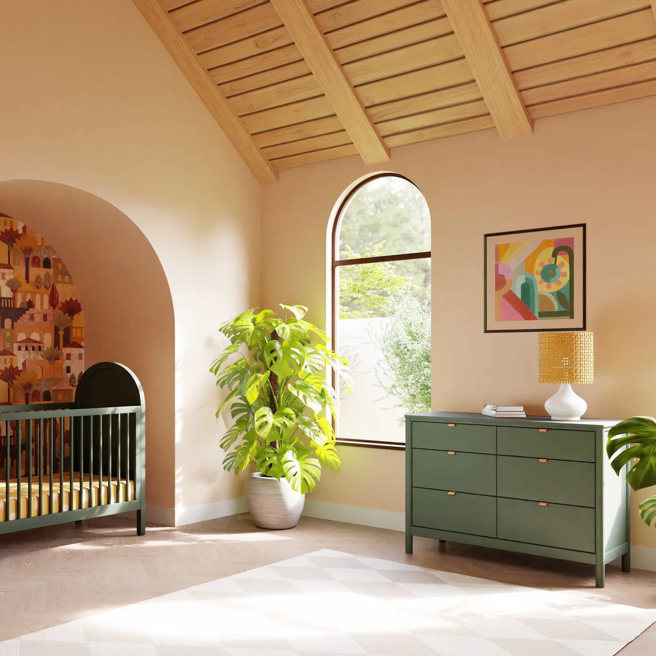 BONDI 6 DRAWER ASSEMBLED DRESSER - FOREST GREEN