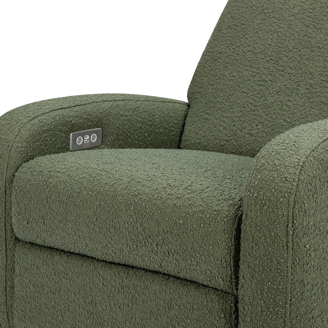 NAMI ELECTRONIC RECLINER AND SWIVEL GLIDER RECLINER WITH USB PORT - OLIVE BOUCLE WITH LIGHT WOOD BASE