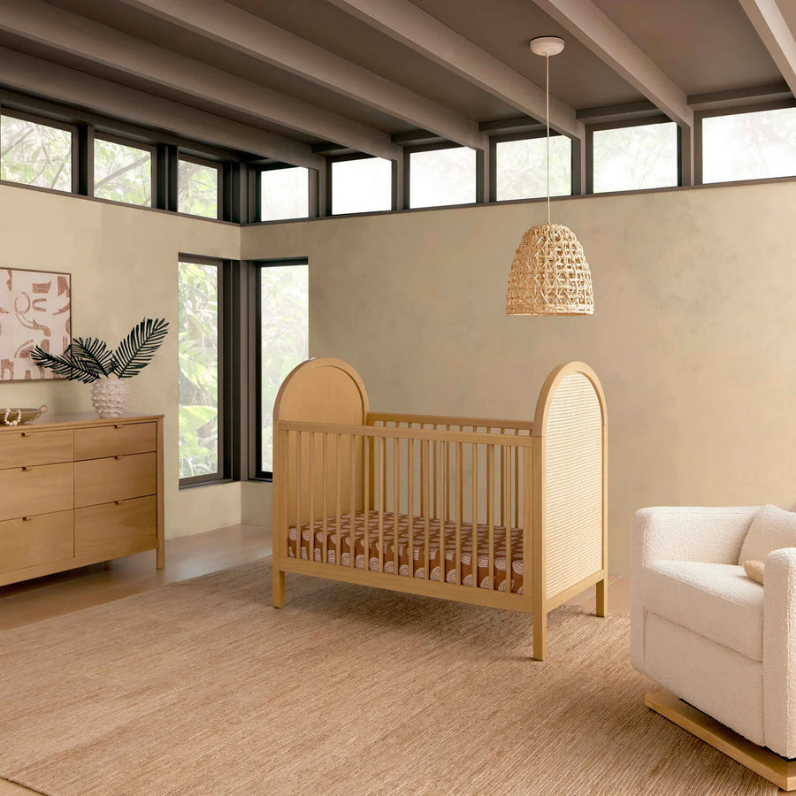 BONDI 3-IN-1 CONVERTIBLE CRIB WITH TODDER CONVERSION KIT - HONEY WITH NATURAL CANE