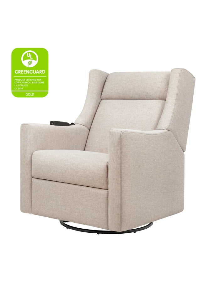 Beige recliner chair with a Greenguard label on a white background