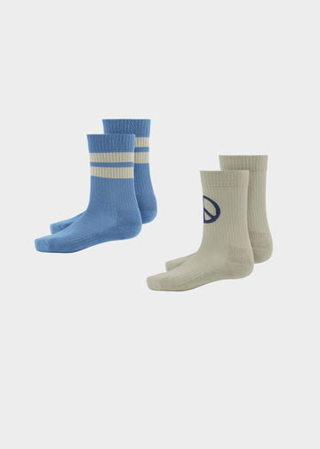 NORMAN SOCKS - 2 PACK - PEACE SIGN/BLUE STRIPE