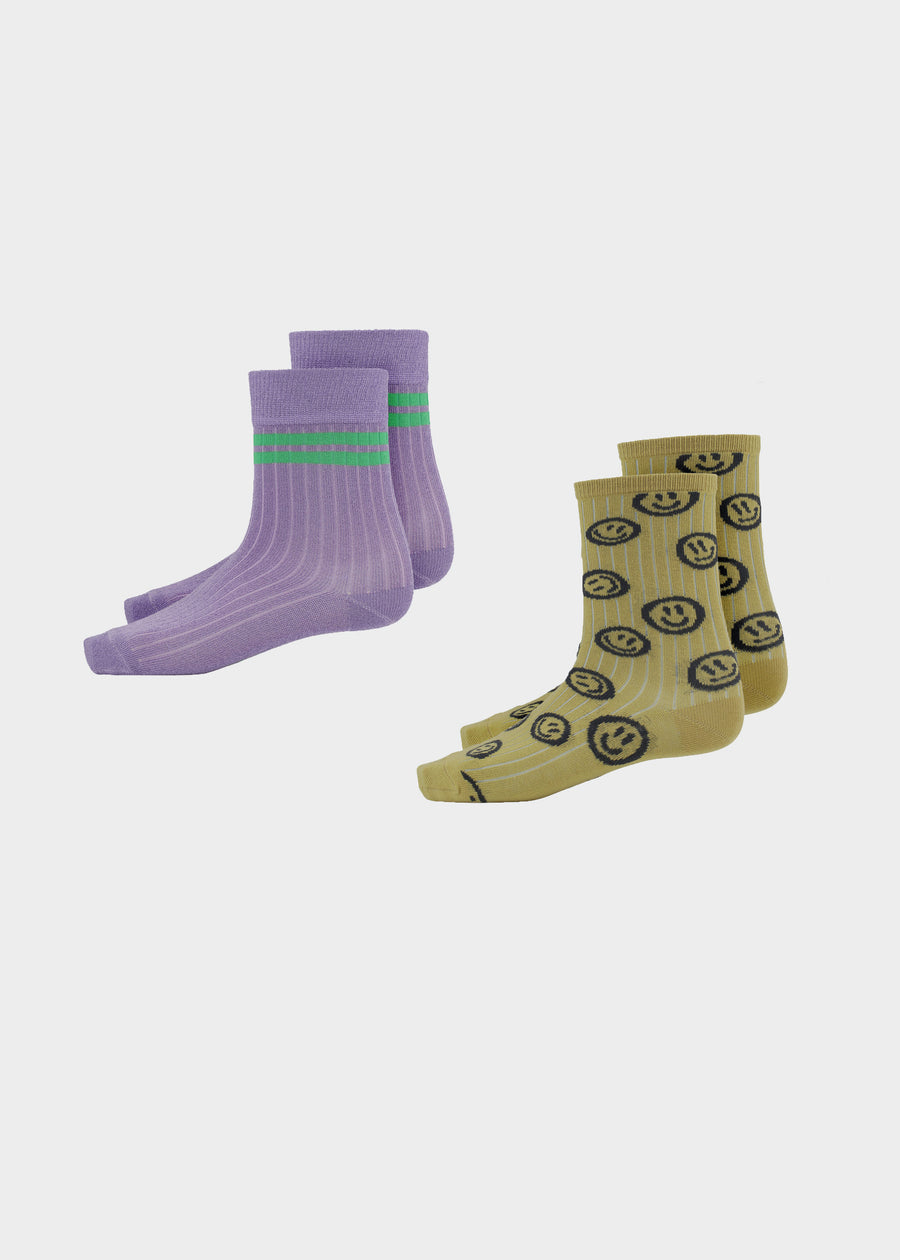 NOMI SOCKS - 2 PACK - MUSTARD HAPPY FACE/LUREX