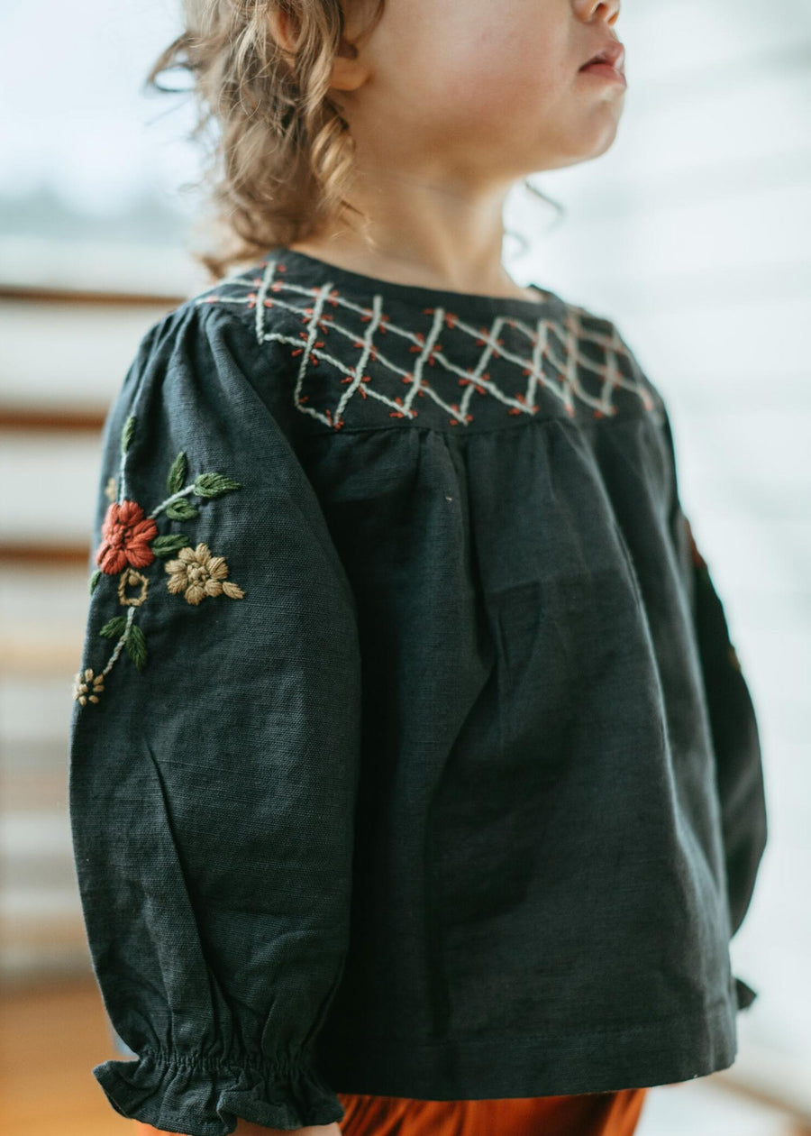 EMBROIDERED/PLAID SET - NAVY