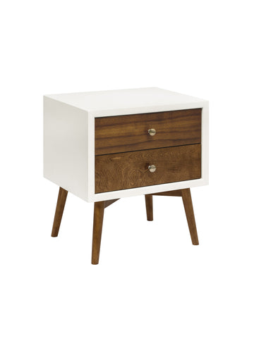 PALMA ASSEMBLED NIGHTSTAND WITH USB PORT - WARM WHITE/NATURAL WALNUT
