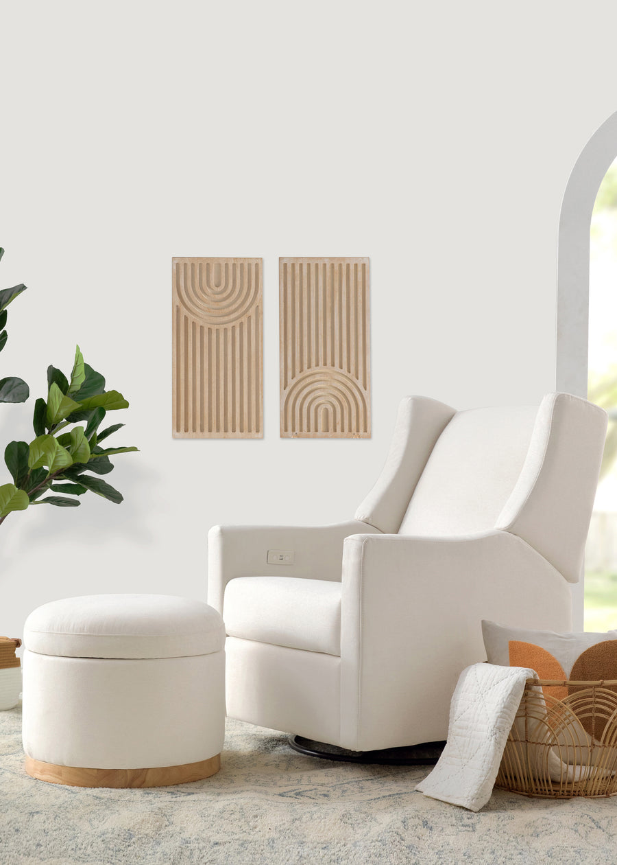 NAKA STORAGE OTTOMAN IN ECO-PERFORMANCE FABRIC - CREAM ECO-WEAVE WITH LIGHT LEGS