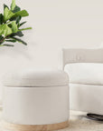 NAKA STORAGE OTTOMAN IN ECO-PERFORMANCE FABRIC - CREAM ECO-WEAVE WITH LIGHT LEGS