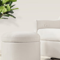 NAKA STORAGE OTTOMAN IN ECO-PERFORMANCE FABRIC - CREAM ECO-WEAVE WITH LIGHT LEGS