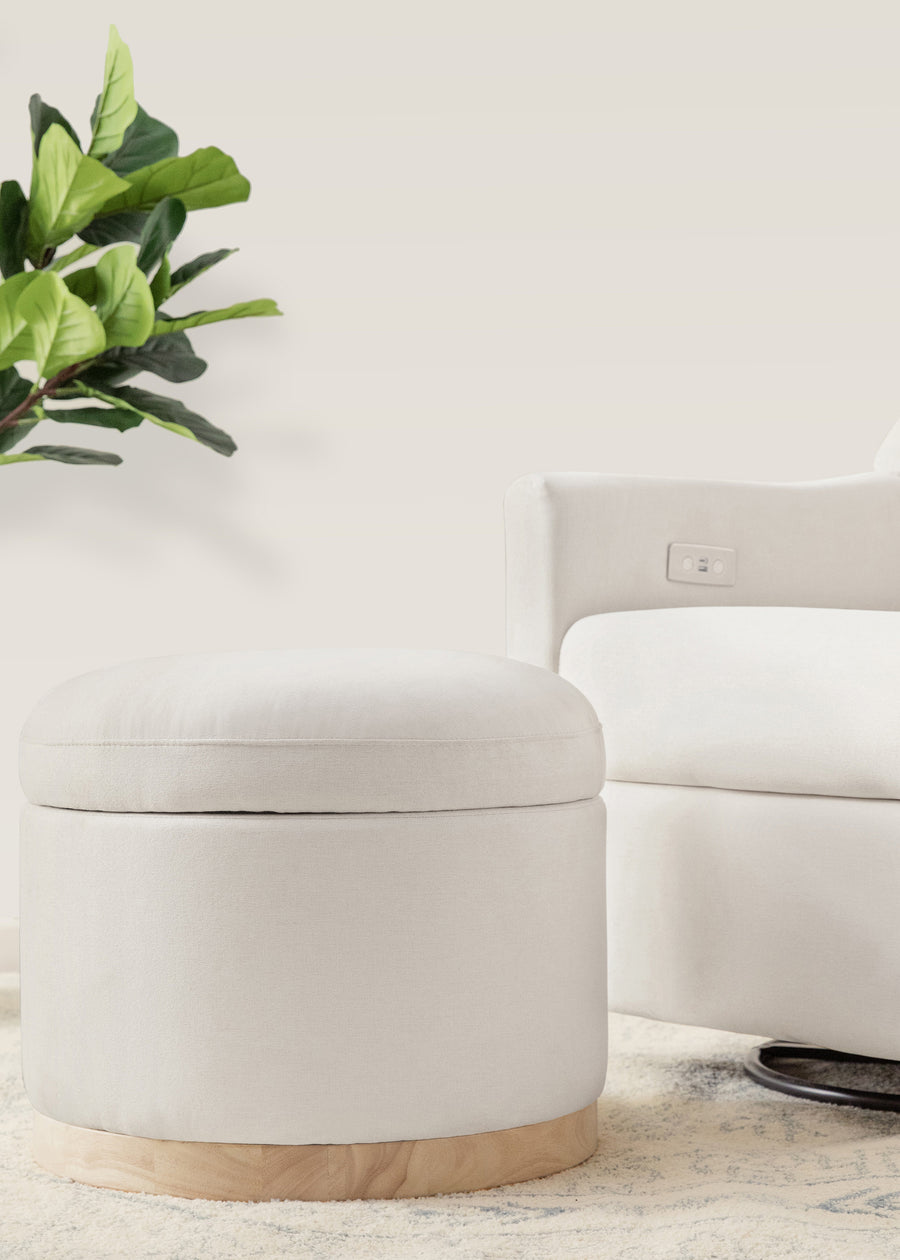 NAKA STORAGE OTTOMAN IN ECO-PERFORMANCE FABRIC - CREAM ECO-WEAVE WITH LIGHT LEGS
