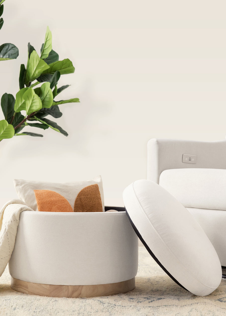 NAKA STORAGE OTTOMAN IN ECO-PERFORMANCE FABRIC - CREAM ECO-WEAVE WITH LIGHT LEGS