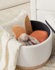 NAKA STORAGE OTTOMAN IN ECO-PERFORMANCE FABRIC - CREAM ECO-WEAVE WITH LIGHT LEGS