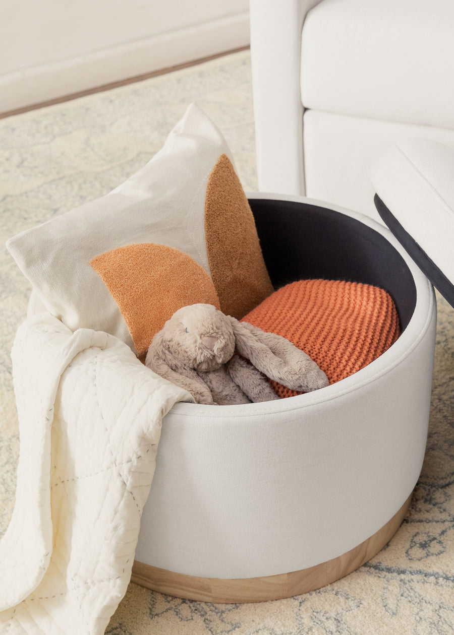NAKA STORAGE OTTOMAN IN ECO-PERFORMANCE FABRIC - CREAM ECO-WEAVE WITH LIGHT LEGS