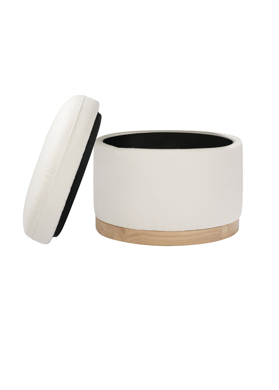 NAKA STORAGE OTTOMAN IN ECO-PERFORMANCE FABRIC - CREAM ECO-WEAVE WITH LIGHT LEGS