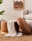 NAKA STORAGE OTTOMAN - TAN VEGAN LEATHER