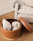 NAKA STORAGE OTTOMAN - TAN VEGAN LEATHER