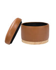 NAKA STORAGE OTTOMAN - TAN VEGAN LEATHER