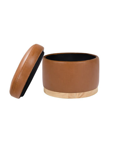 NAKA STORAGE OTTOMAN - TAN VEGAN LEATHER