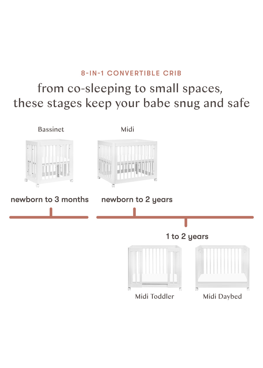 YUZU 8-IN-1 CONVERTIBLE CRIB WITH ALL AGES CONVERSION KITS - WHITE