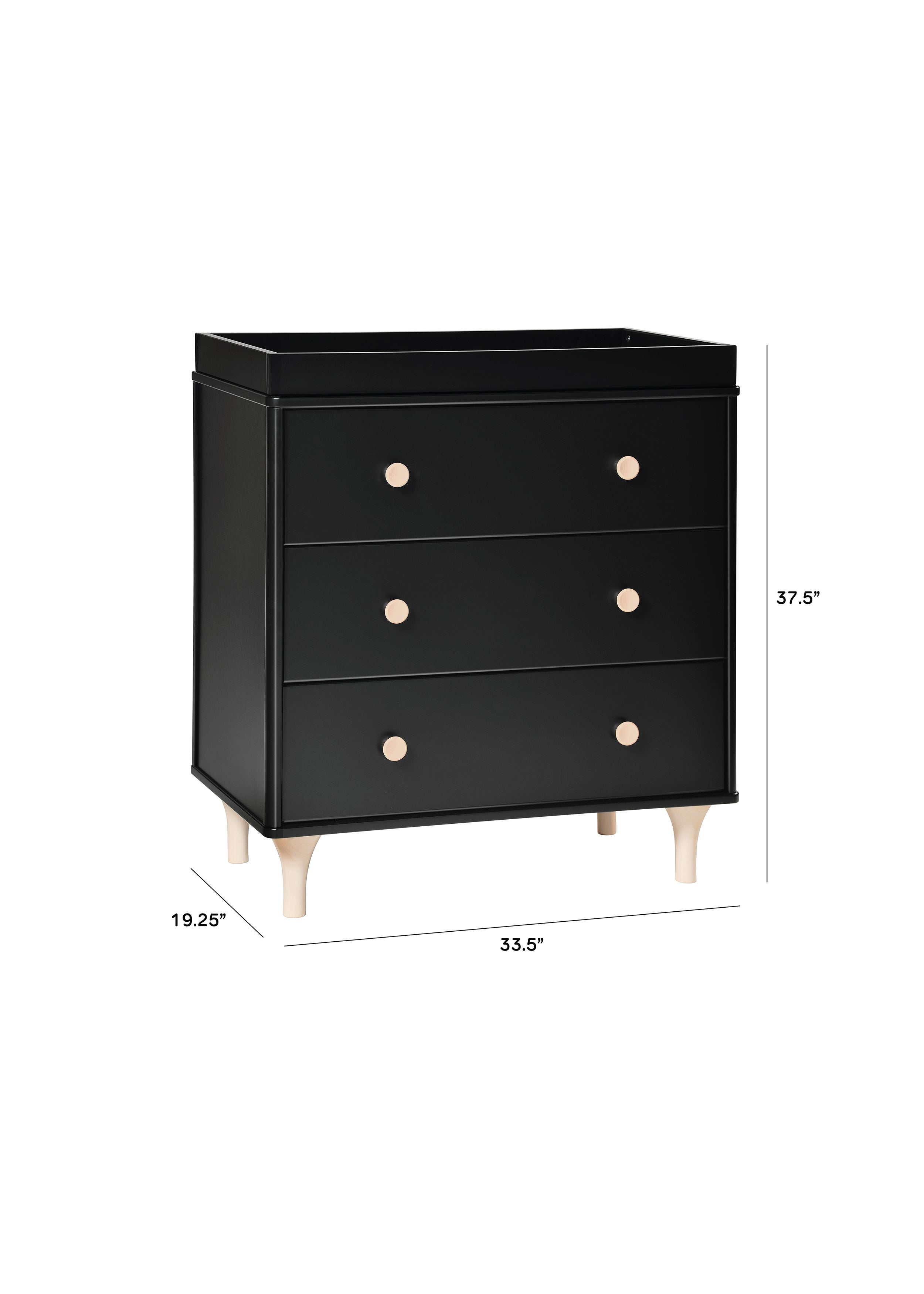 babyletto lolly dresser black Babyletto Lolly 3-Drawer Changer Dresser with Removable Changing Tray Black / Washed Natural