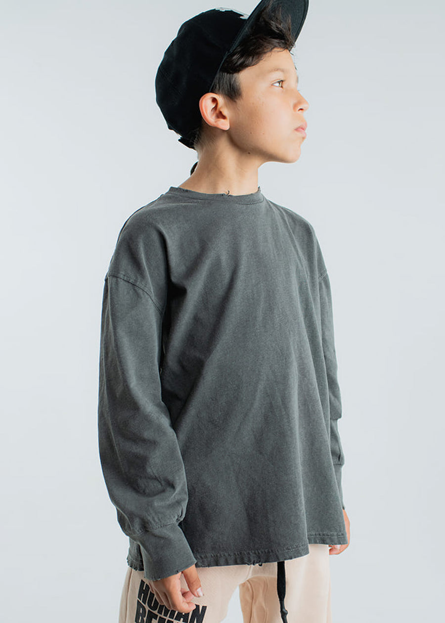 RIBBED TRIM SHIRT - GRAPHITE