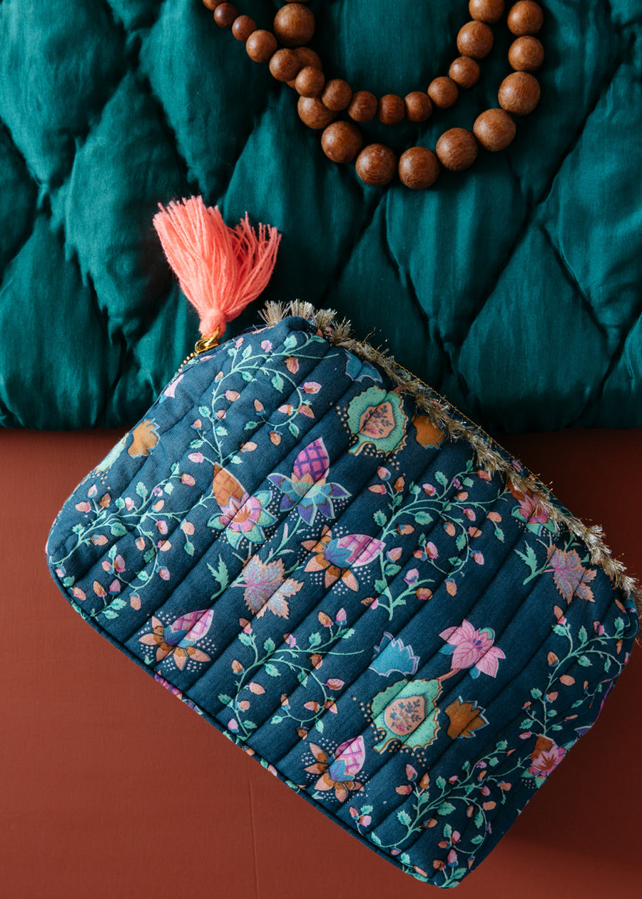 SONIA QUILTED POUCH - BLUE