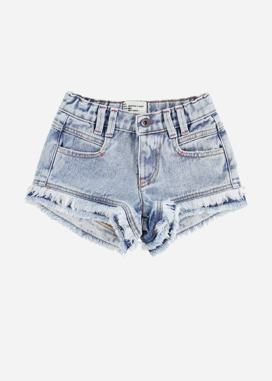 DENIM FRINGE SHORTS