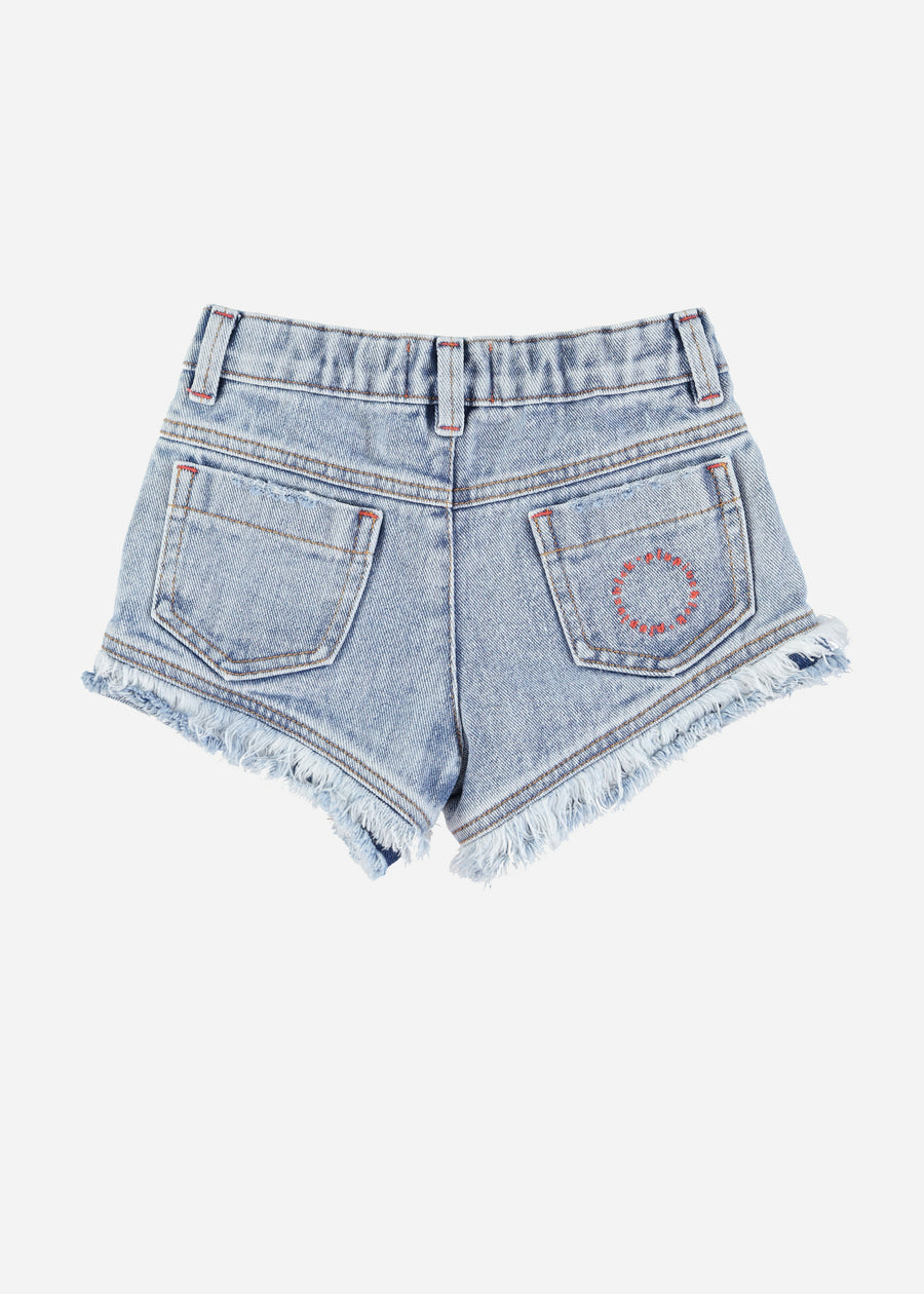 DENIM FRINGE SHORTS