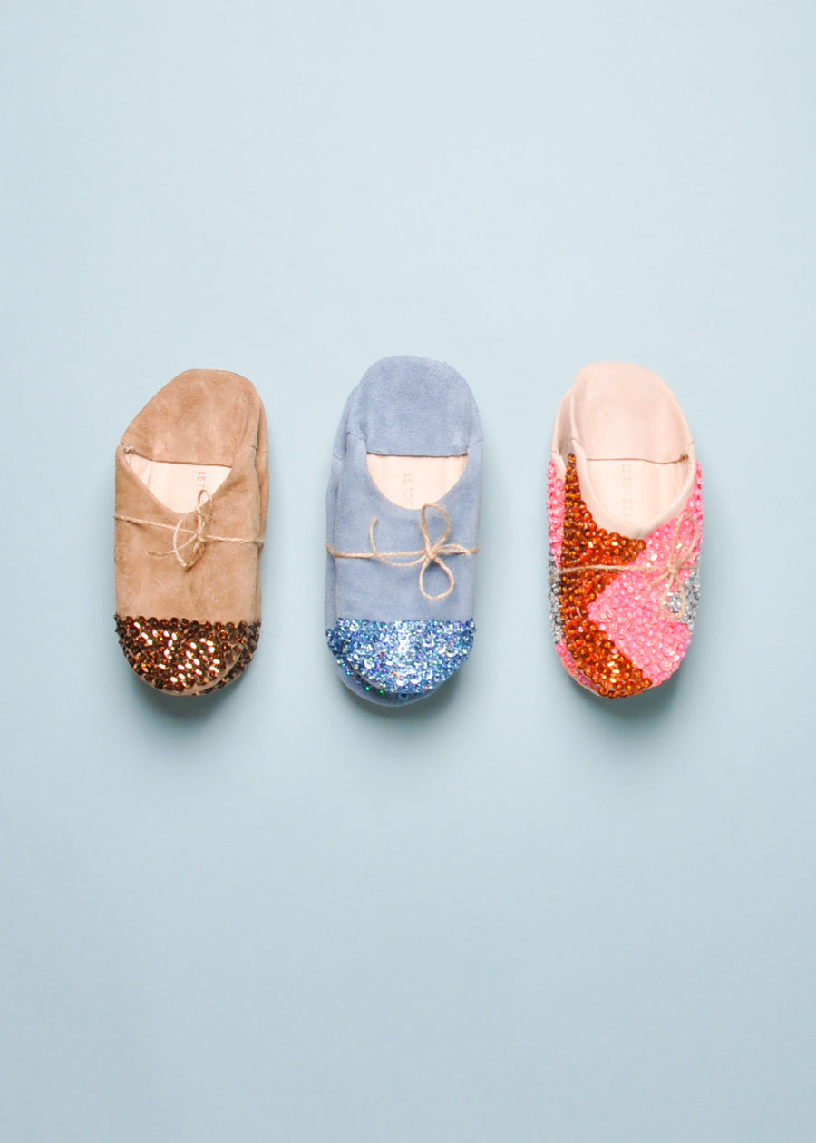SEQUIN SLIPPERS - BLUE SUEDE