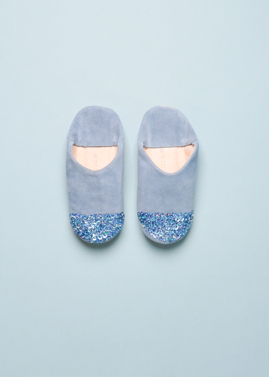 SEQUIN SLIPPERS - BLUE SUEDE
