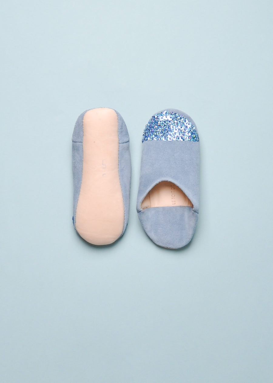 SEQUIN SLIPPERS - BLUE SUEDE
