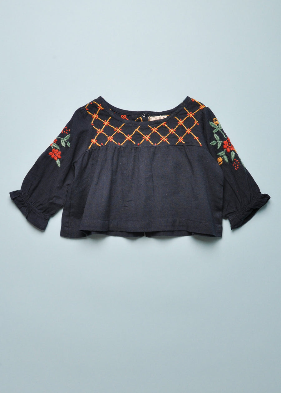 EMBROIDERED/PLAID SET - NAVY