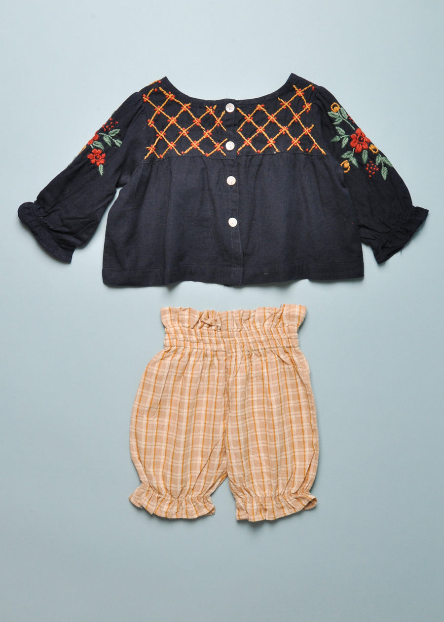 EMBROIDERED/PLAID SET - NAVY