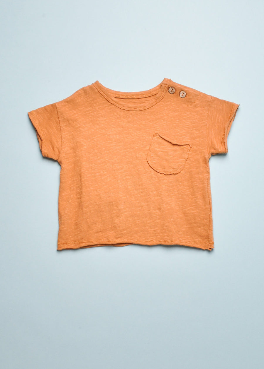 RAW EDGE POCKET TEE - LILIANA ORANGE