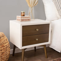 PALMA ASSEMBLED NIGHTSTAND WITH USB PORT - WARM WHITE/NATURAL WALNUT