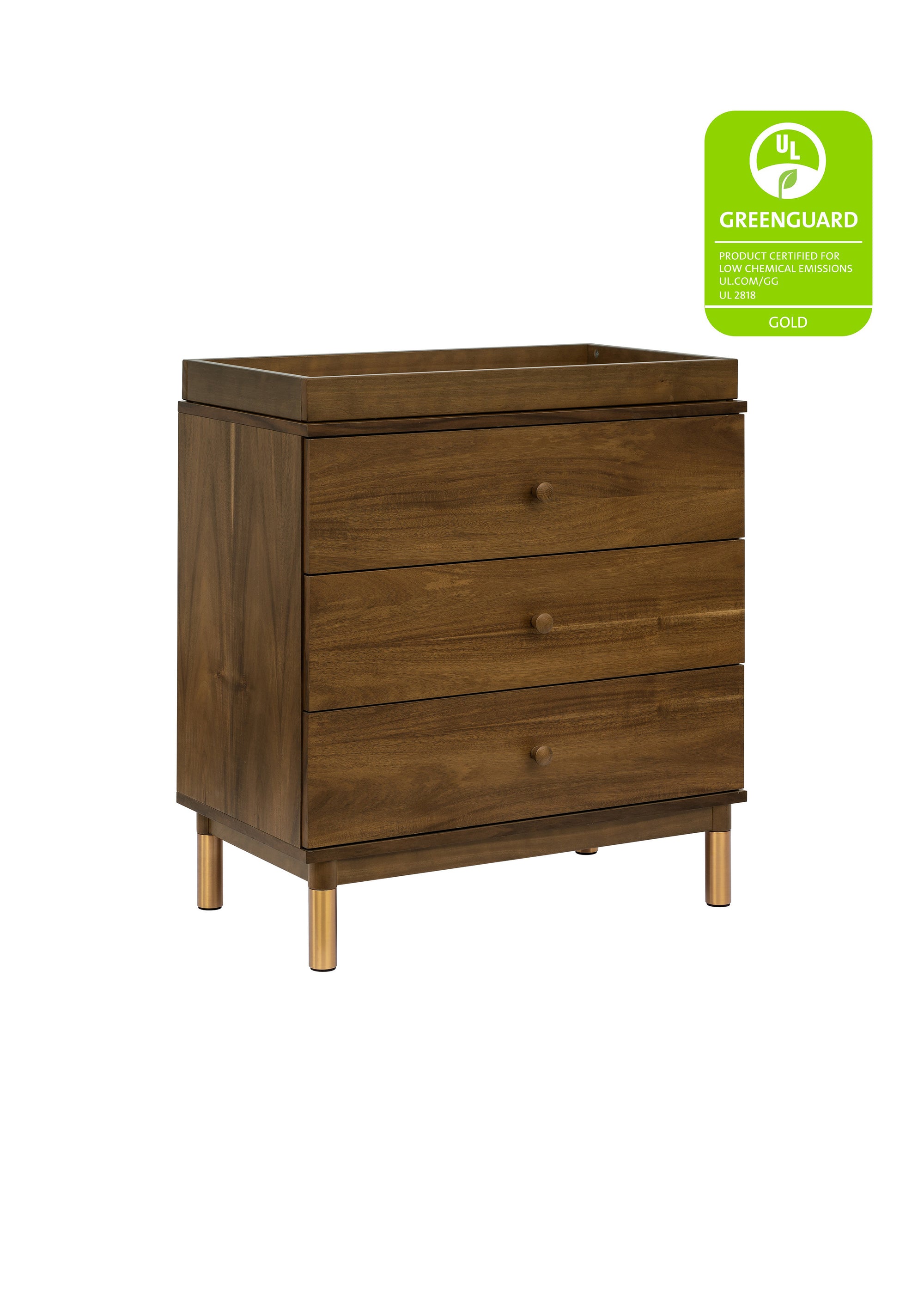 GELATO 3 DRAWER CHANGER DRESSER - NATURAL WALNUT AND GOLD FEET